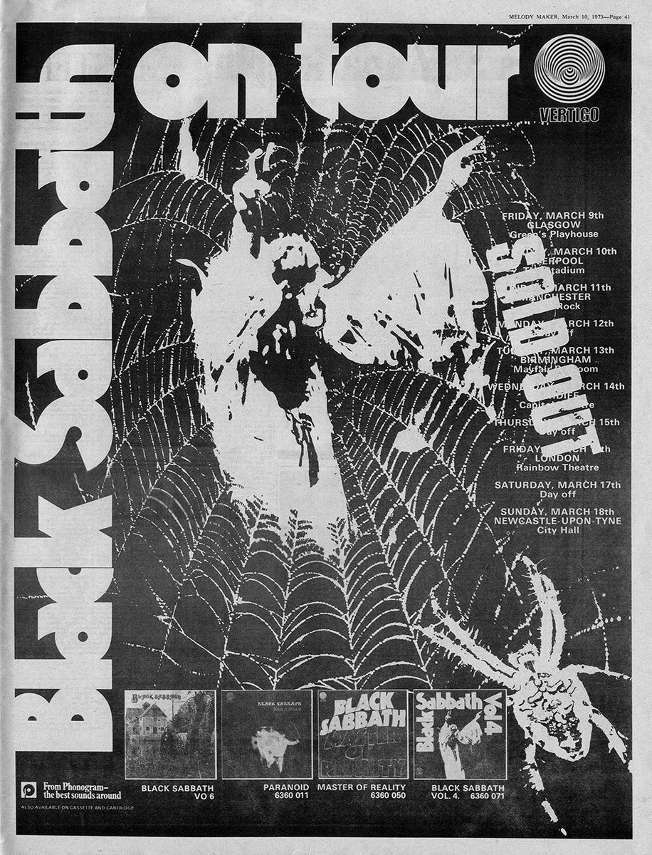 Ad for the first 4 albums plus the European tour that began March 9, 1973 in Glasgow 
#fbf