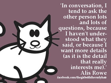 curlyhairedalis's tweet image. People sometimes say that I "#bombard" them with questions, but this is why. #Questions about the other person also reduce my #anxiety, as it is easier to listen to someone else than it is to talk about myself. #anxietyproblems