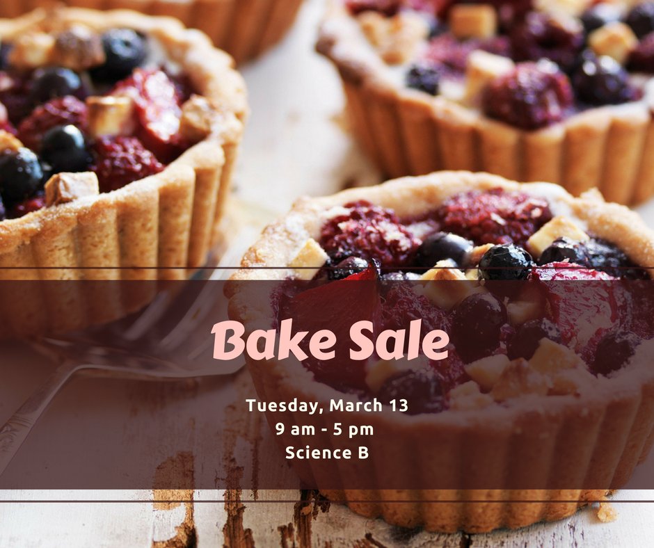 UofCNSA's tweet photo. We've got a bake sale coming up this Tuesday in Science B! Come on down and check it out! https://t.co/DKQY90uECZ