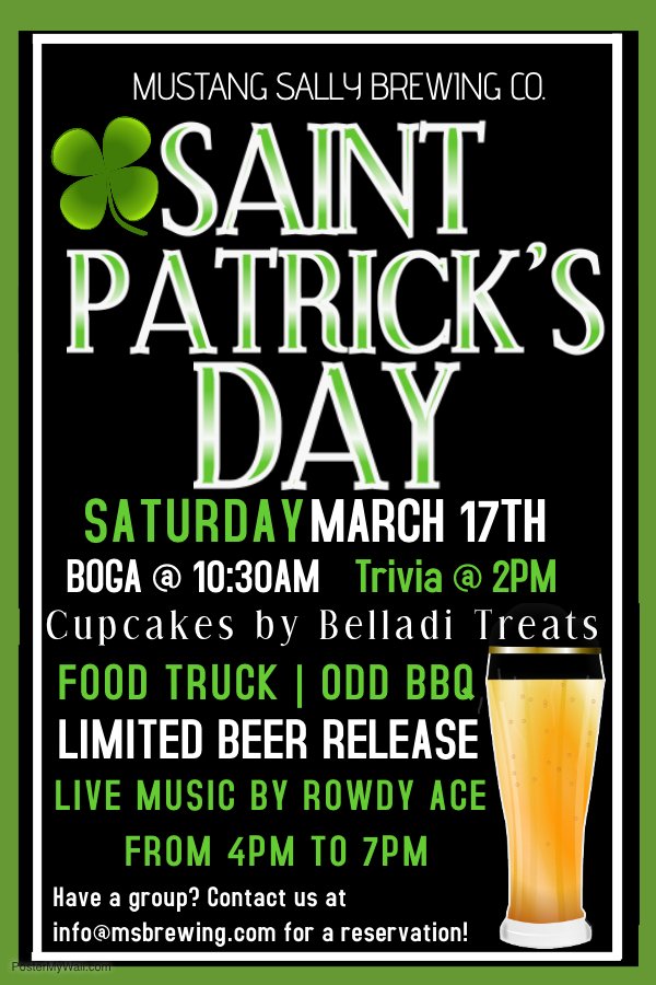 msbrewing's tweet photo. We have a full day planned for St. Patrick's Day!! #MSBrewing #MSBStPats #BOGA #Trivia #LimitedBeerRelease https://t.co/5taqQQrvJ1