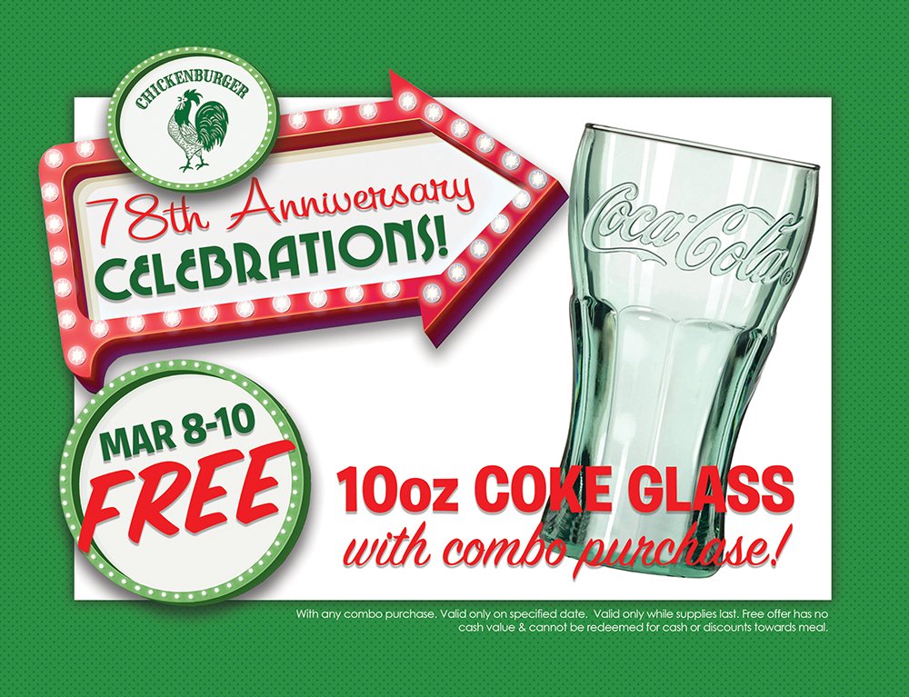 thechickburger's tweet photo. 🎉🎉 Free COKE glass with any combo purchase! Thur Mar. 8 - 10th. While supplies last! 🎉🎉 #chickenburger78 #ilovelocalhfx #eatlocalhfx #localhalifax https://t.co/V6esC1wSnp