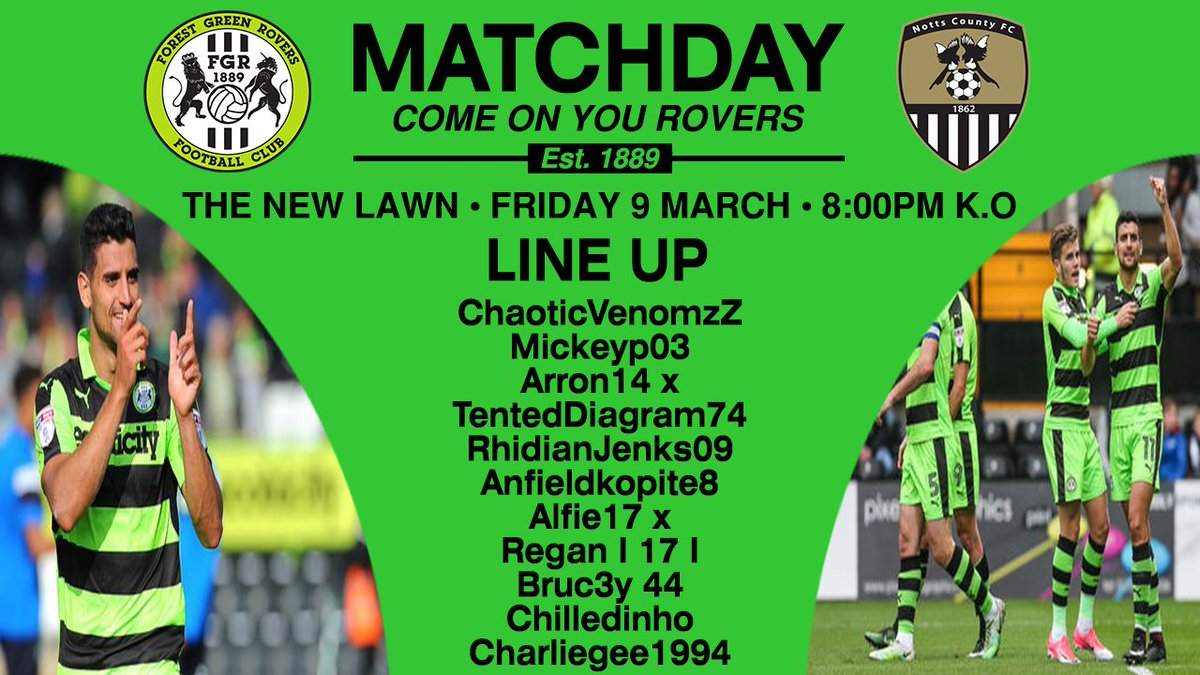 VFLForestGreen's tweet photo. Tonight's line up for our game against @VFLNottsCounty 

#ComeOnYouRovers #MonTheGreen @TheVFL_ https://t.co/WpqfWzDypz