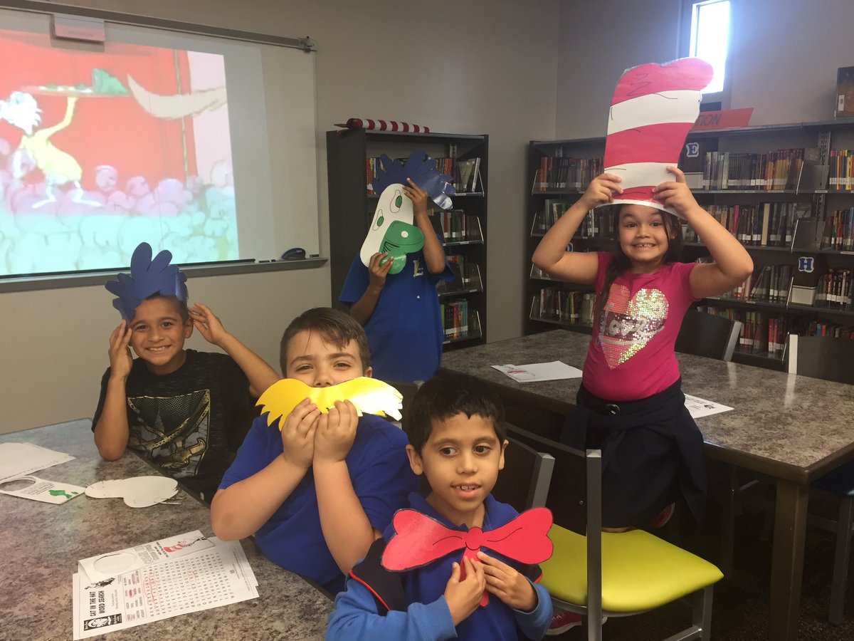 LibraryTera's tweet image. We had a great time celebrating Dr. Seuss’s birthday at Lamb! Thanks for the props Mrs. Valentine! @HCPSLambES @hubofschool @lambsartchick @