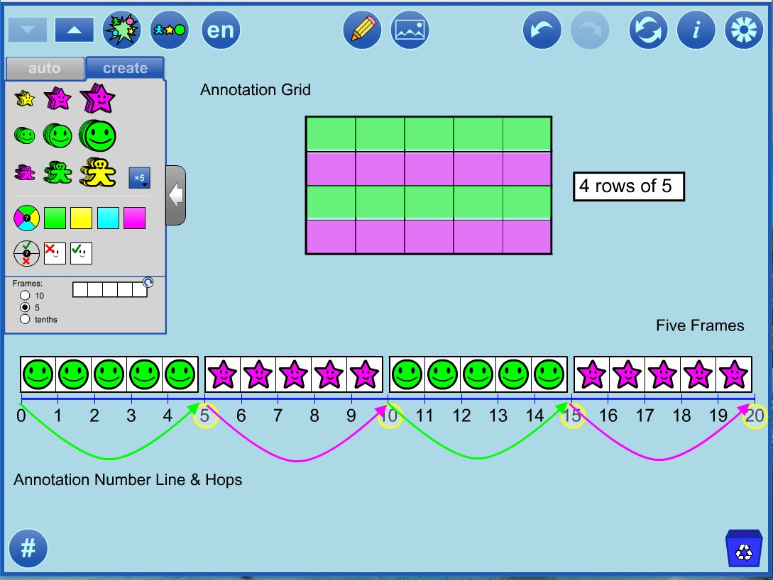 ONmathies's tweet photo. Using #ONmathies #SetTool new five frames to skip count. Annotation Grids and Number line provide alternate representations all in the same work space! https://t.co/R4HMVAeHqa