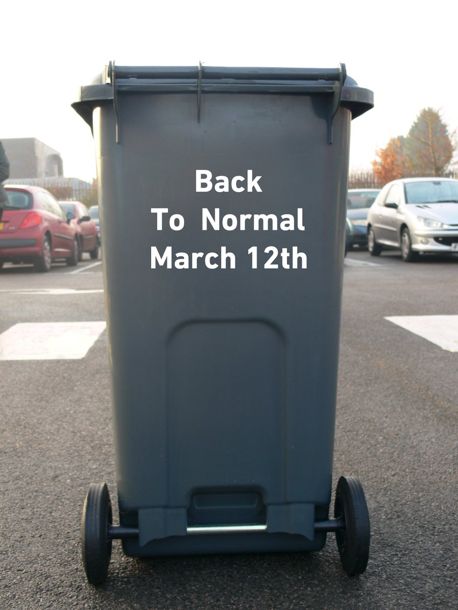 maidstonebc's tweet photo. Bin collection services will return to their usual schedule on Monday 12th March - next week, please put out whichever bin would normally be collected. https://t.co/zthFfHPXHN