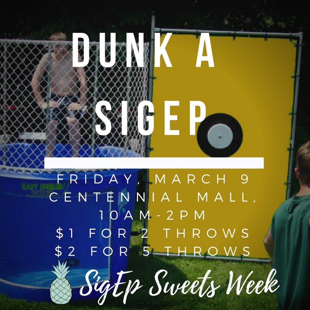 WKUSigEp's tweet photo. Dunk Tank is TODAY 11-2 in Centennial Mall! Last chance to get points towards your sorority and support the kids, SHOW OUT! #SweetsWeek2018 https://t.co/NYfWZzTRrl