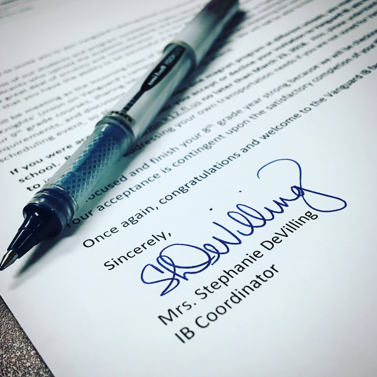 Signing so many Vanguard IB acceptance letters today! Excited to see who says YES! Time will tell ... ♥️💙