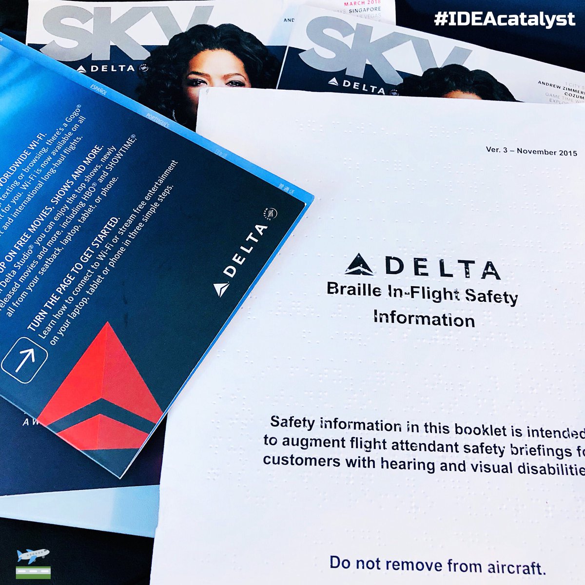 IdeaCatalyst1's tweet photo. #Braille in-flight safety information! Thanks @Delta | #IDEAcatalyst #TrekkerATLAS #travel #IndependentLiving #KimAndGemma #disabilities #LimitedVision #blind #IdeaTherapy #TRAVELengram #travelinspires https://t.co/LASVmlJdlP