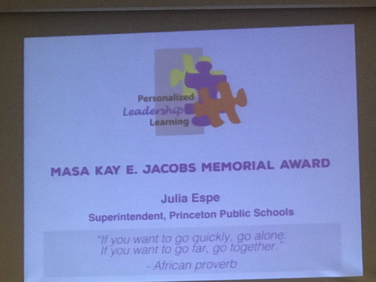 DrTStaloch's tweet photo. Congrats to @juliaespegmail, the Kay E. Jacobs Memorial Award winner & to retiring superintendents. Thanks for loving kids! #masamase18 https://t.co/W3ggBVNuVl