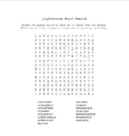 Check out this Lighthouse Word Search Puzzle
goo.gl/yjNvec