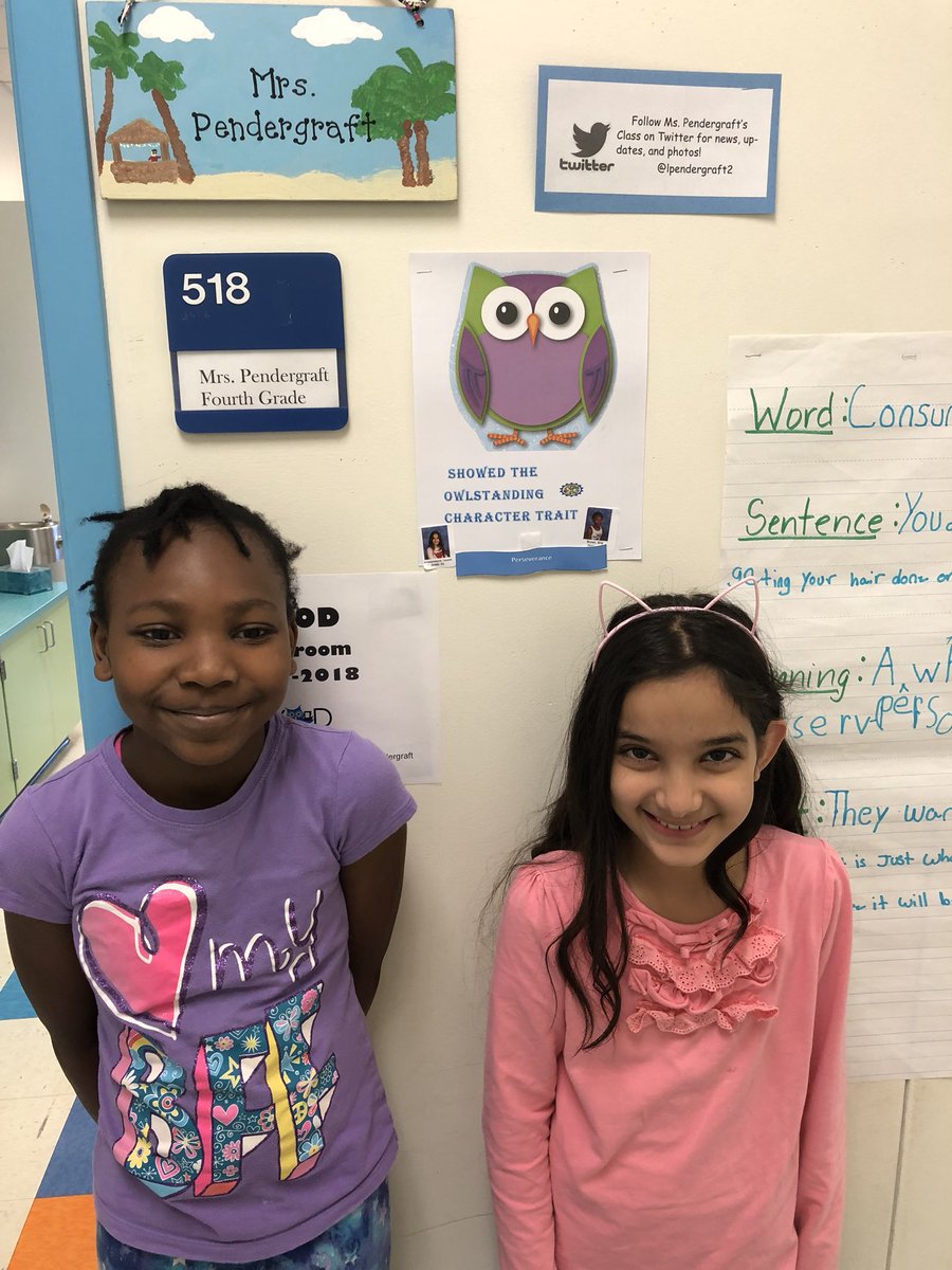 lpendergraft2's tweet photo. Congratulations to Bria &amp; Tebarek for being chosen by their classmates for exhibiting the character trait of perseverance!  #AESowltheway #AESdesigned4success https://t.co/7baICQ8hf7
