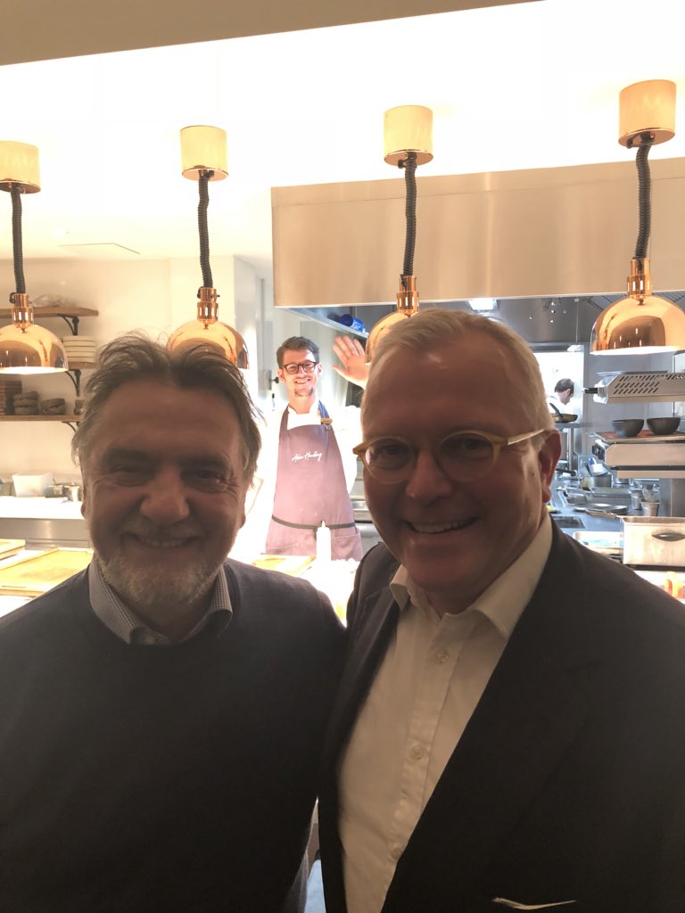 raymond_blanc's tweet photo. Had a fab dinner at @AdamHandling the frog restaurant with a friend of mine,@klaus kabelitz- great tastes.textures, wine and a brilliant team 
Merci https://t.co/sPbZGHKHPN