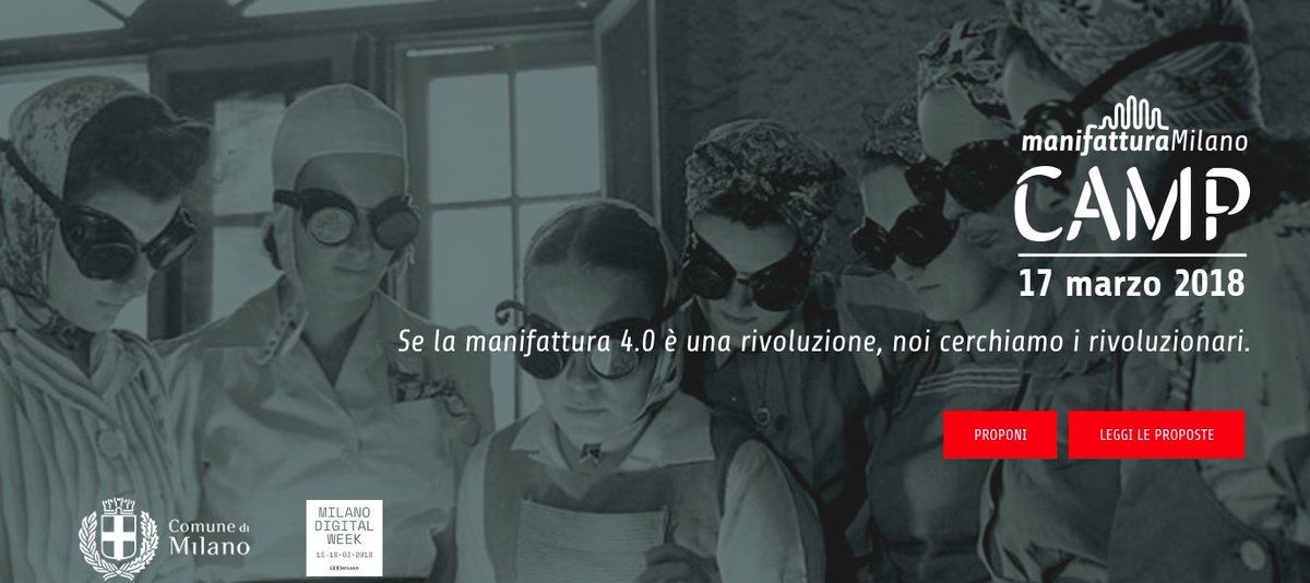 Italiacamp's tweet photo. Siete pronti alla Rivoluzione? Avete tempo fino a domenica per iscrivervi a
#ManifatturaMilanoCamp, la call che unisce tutti i rivoluzionari della
#Manifattura40. Vi aspettiamo al #MIlanoLUISSHubForMakersAndStudents per l’evento conclusivo del 17 marzo
https://t.co/pgjMBwvmvk https://t.co/t72cVuNyE3