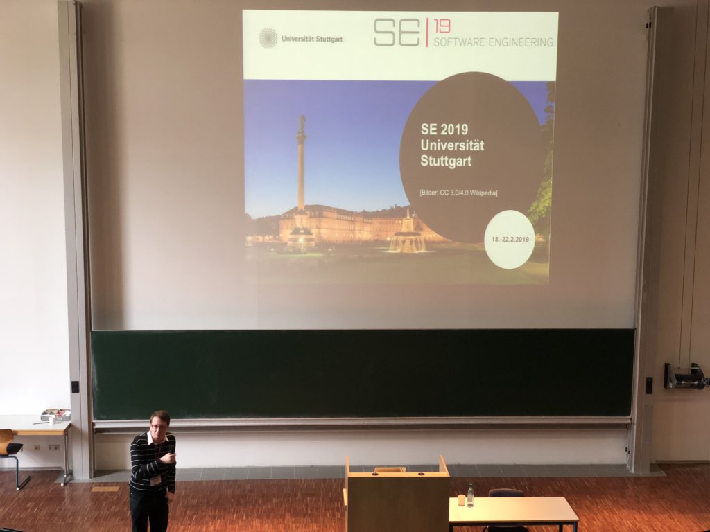 SESWM18's tweet photo. @MatthiasTichy schließt die erfolgreichen SE18 Tagungen ab #SESWM18

Die SE 2019 @seconf19 wird vom 18.2.-22.2. in Stuttgart stattfinden. Steffen Becker @snowballUniS ist General Chair und stellt das Konferenzmotto vor: Software und Umwelt https://t.co/dBl0qniAol