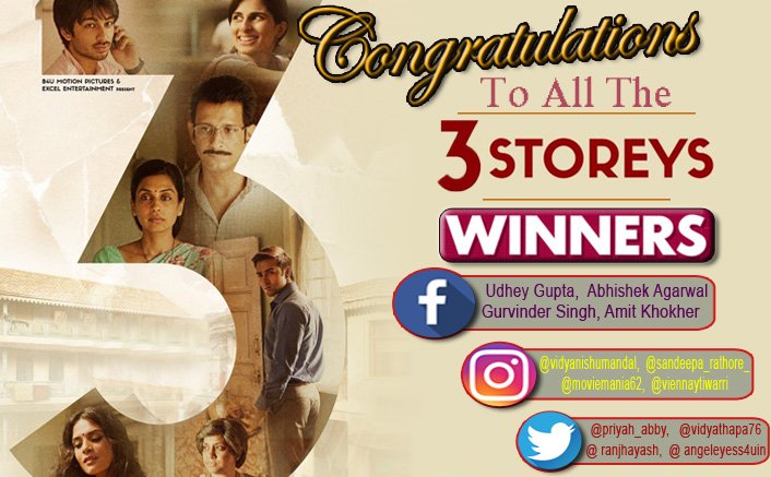 Koimoi's tweet photo. Here are the WINNERS for our #3StoreysWithKoimoi contest. Congratulations to all you guys!!! Drop by your Email ID in our inbox, your movie voucher will reach you shortly!

#3StoreysContest #Koimoi https://t.co/QIzVsArhTK