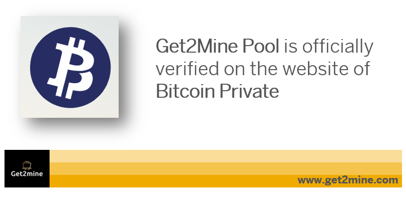 Get2Mine's tweet photo. https://t.co/pF2xaxCAFT is proud to be listed as a verified pool on official website of Bitcoin Private https://t.co/J5MrefpYU9

We hope to receive more support from the mining community. Spread the hash, make BTCP decentralized!
#ZCL #BTCP #MiningPool #Equihash #GPUMining #0fee https://t.co/ZOiojazmhy