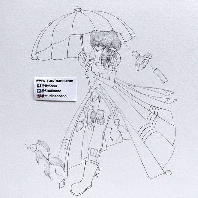 Studinano's tweet photo. Encore une petite photo de ce dessin en cours. Ça prend forme, pour cette petite Faceless Girl sur la pluie avec son poisson de compagnie :) 🐠🐟🐡 #art #artwork #drawing #dessin #WorkInProgress #croquis #sketch #sketching #draw #japanese #girl #umbrell… https://t.co/u7fQjJYLft https://t.co/bLqJqcitEo