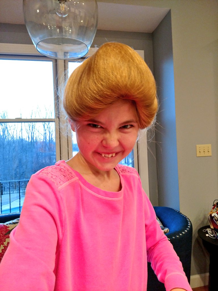 annas_isms's tweet photo. Crazy hair day at school. Do you think I look like an old Grandma or Donald Trump? https://t.co/XXVYMykfpH