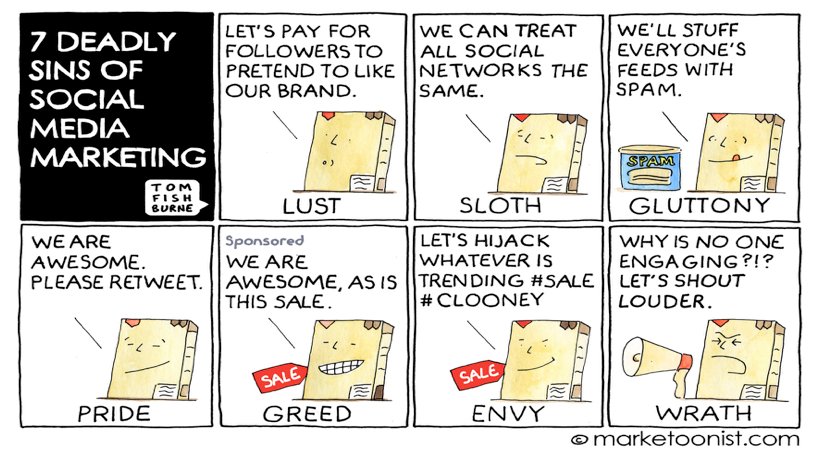emplifi_io's tweet photo. 7 deadly sins of #socialmedia marketing ⬇️
- via @marketoonist #EngageBali https://t.co/Pm01vbMMEN