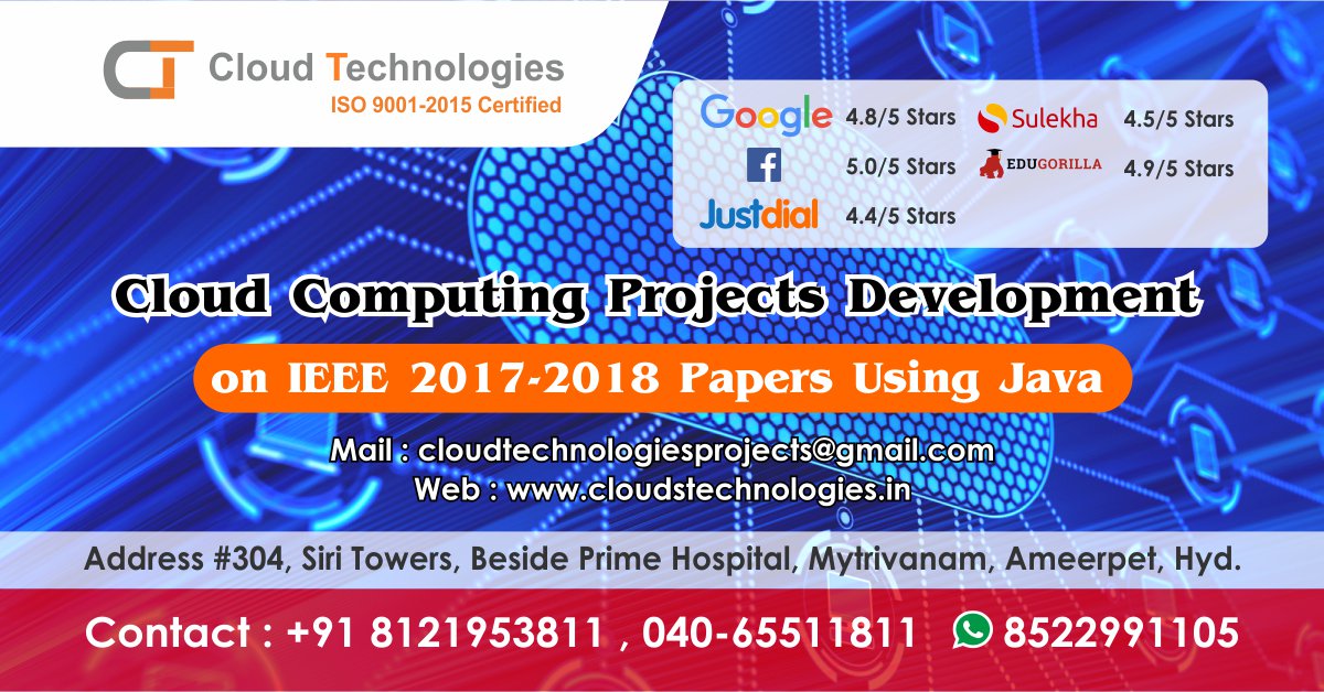 cloudtechpro's tweet image. #CloudComputingProjects in Java is established by our skill development company to provide best in real-time final year projects for students BE, BTech, BCA, ME, MTech, MCA, MS and PhD. goo.gl/4kX91P
#CloudTechnologies
#CloudComputingProjectsInJava
#CloudComputing