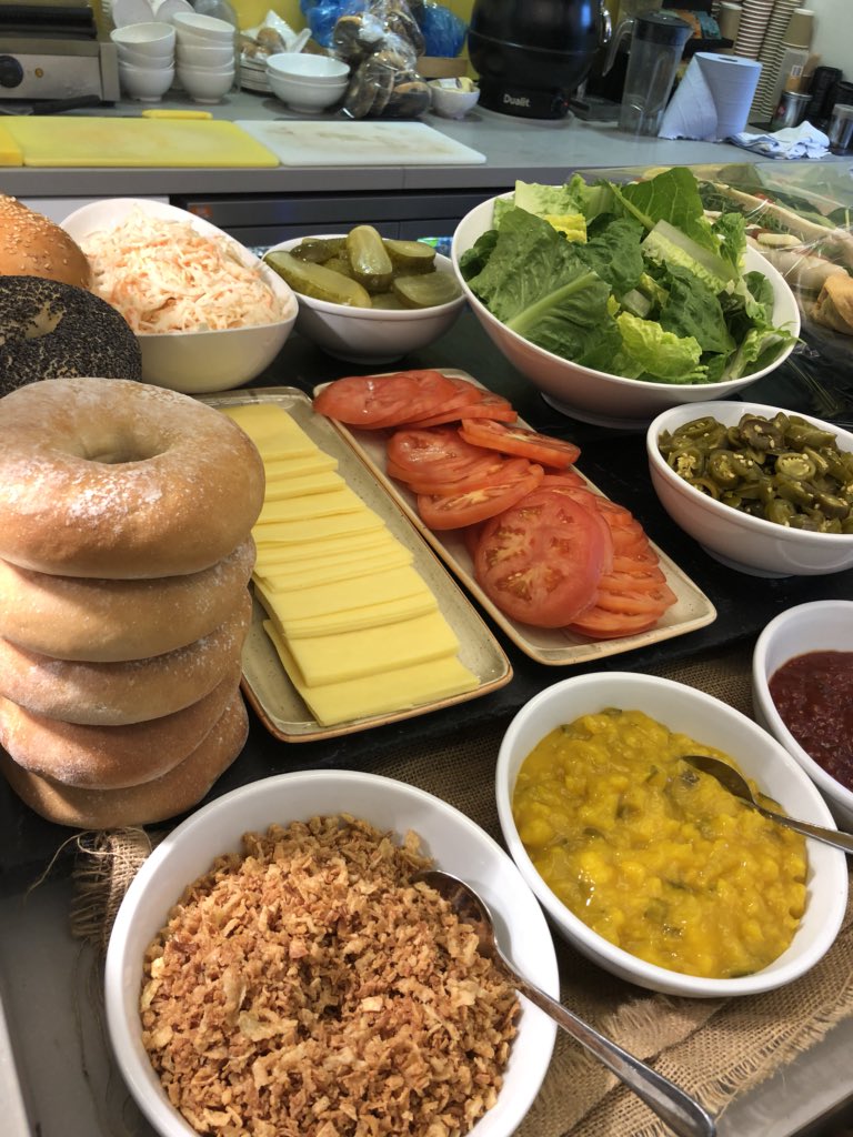 LaskuErjon's tweet photo. BAGEL BAR:   #saltbeef #glazedgammon #bagel #gherkin #piccalilli #NEWYORKSTYLE #bbq #vacherinLondon #saladbar #healthy #green https://t.co/i4eocnwWHn