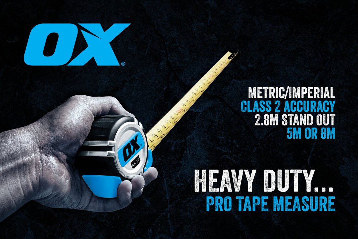 OXtoolsUK's tweet photo. The Ultimate Heavy Duty Tape Measure #tapemeasure @OXtoolsUK Available in 5 or 8M with an impressive 2.8M stand out! https://t.co/riABagBhZ3