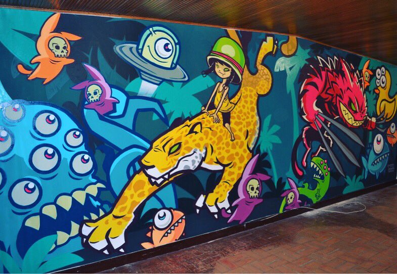 WarDesignCo's tweet photo. Adecuación por @HELLSAINTCAT &amp; @perversaland para Armadillo azul.
#streetart #paint #painting #womenstreetart #bogota #beststreetartoftheday #topstreetart #topgraffiti #streetart #urbanart #graffiti #wallart #graffitiart #wallpainting #muralpainting #arteurbano #muralart https://t.co/YGRRPn7s5M