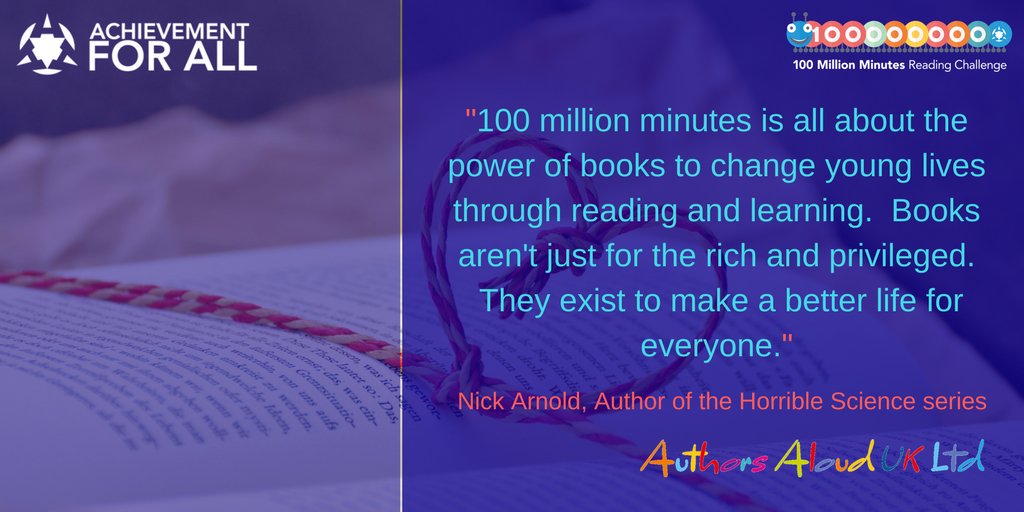 AfA_Education's tweet photo. We couldn’t have said it better ourselves. Thank you for your support and wise words @NickArnoldTweet! Join the #100MillionMinutes Reading Challenge at https://t.co/c9YqZhUQL0  @AuthorsAloudUK https://t.co/h1UR0qtBgQ