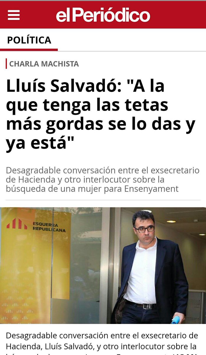 SoniaSierra02's tweet photo. Las mujeres ocupamos nuestros puestos de trabajo por nuestros méritos y nadie nos tiene que dar nada por nuestro físico. Absolutamente inaceptables las palabras del diputado de ERC Lluís Salvadó #stopmachismo https://t.co/2WQ4FoO9XK
