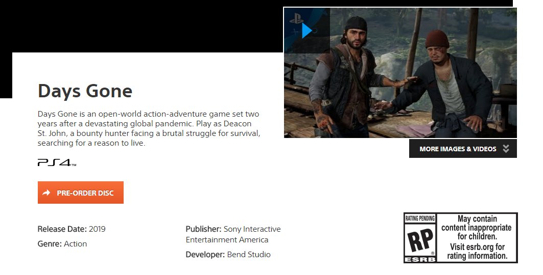 Sony confirma data de lançamento para Days Gone; jogo chega em 2019