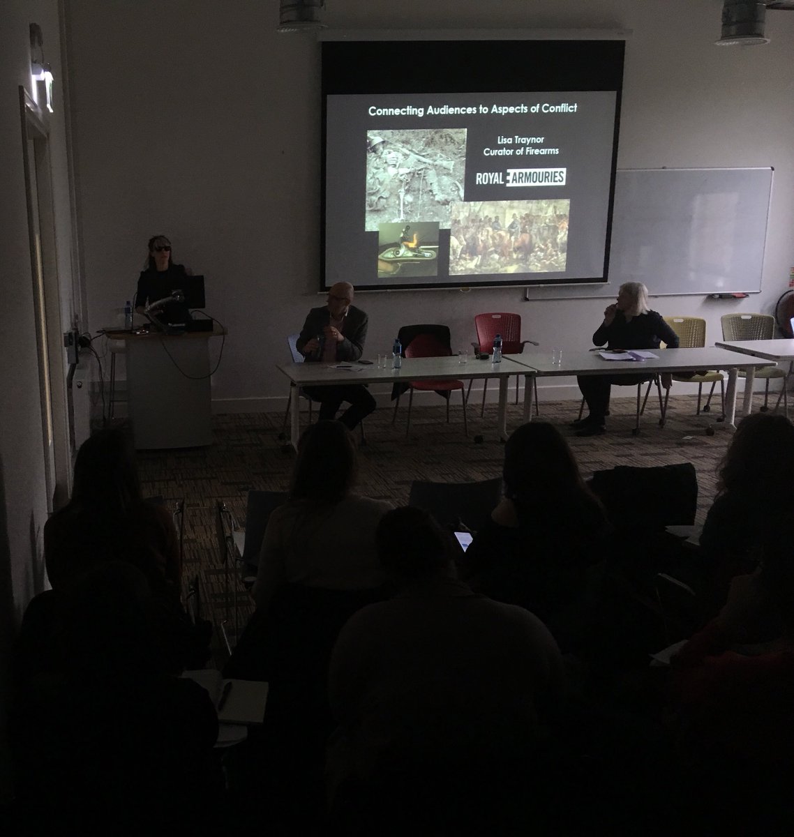 gradcam1's tweet photo. #LisaTraynor of @RoyalArmouries talking ‘bullets, blades and battle-bowlers’ on “sensitive objects’ panel #CuratingConflict workshop #GradCAM @ditofficial #grangegorman https://t.co/lTofhwOLwA