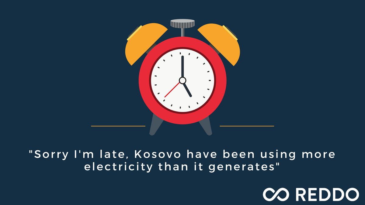reddoapp's tweet photo. Forget the “I was stuck in traffic” excuse, what about the “Kosovo 🇽🇰 have been using more electricity than it generates” excuse for being late? → https://t.co/aThB3AHdz7 #EnergyProblems https://t.co/keEY8wA86e