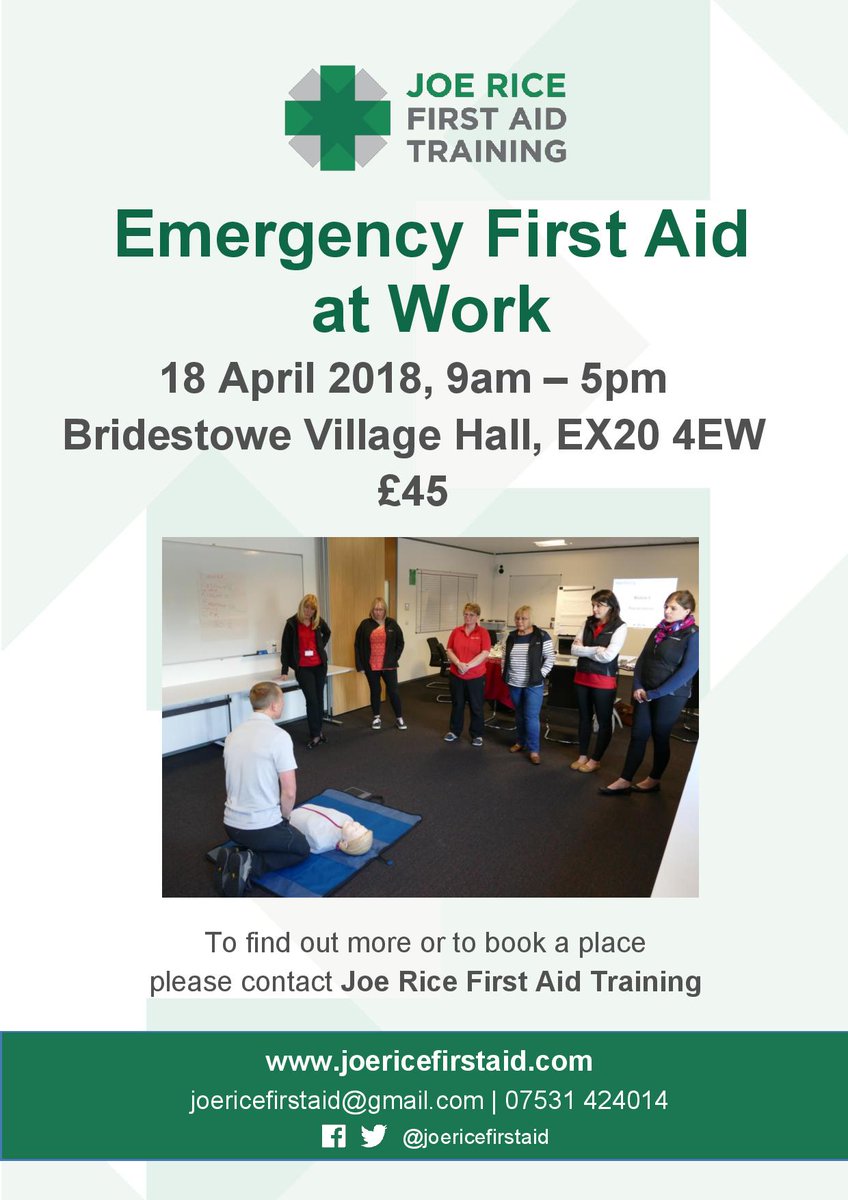 Due to bookings coming in fast I have added a second Emergency First Aid at Work course on Wednesday April 18th! 
See poster for booking details.