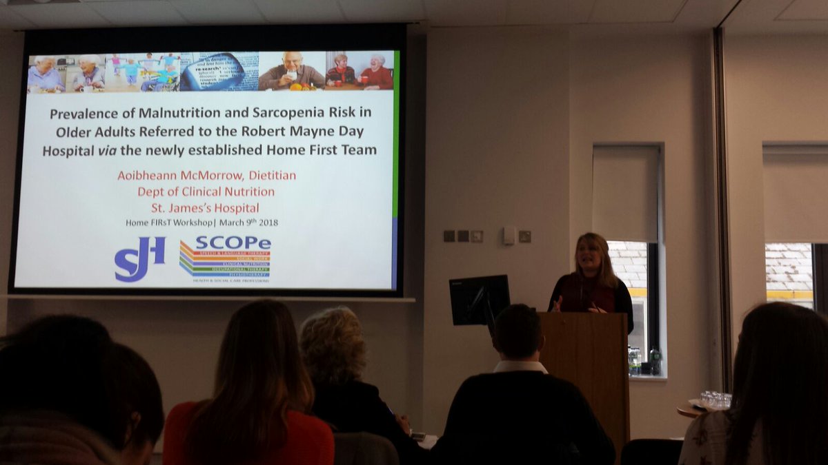AherneMairead's tweet photo. Fantastic presentation by @aoibheannmcm at St James #HomeFIRsT workshop regarding prevelance of #malnutrition and the impact #dietitians can have in its identification and treatment. https://t.co/rEw7IA714I