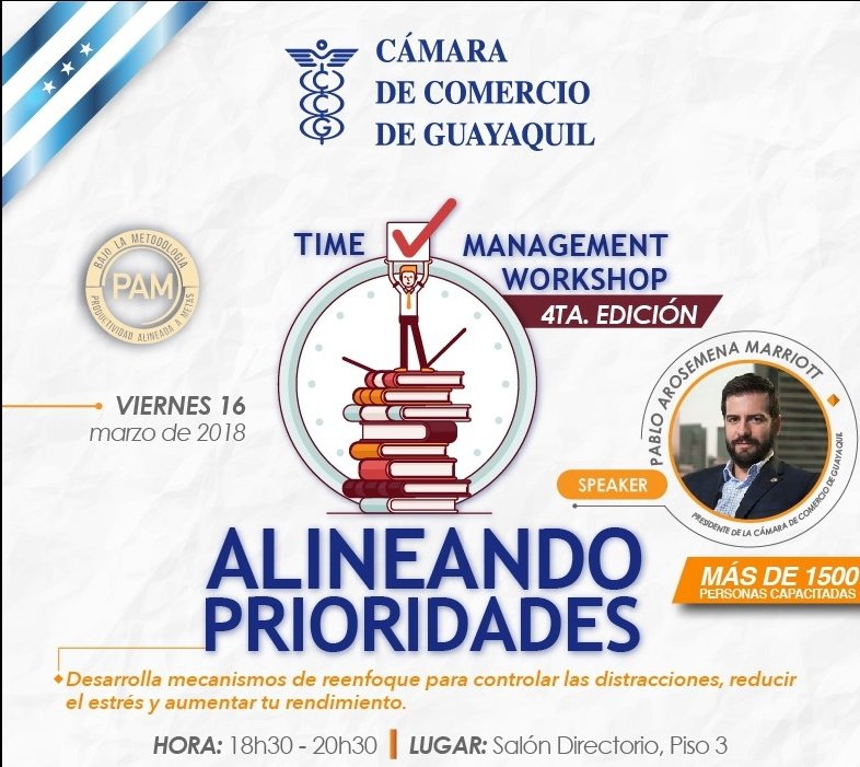 JFern_Espinoza's tweet photo. Aprende a identificar tus actividades importantes/urgentes para aumentar tu rendimiento. #TimeManagementWorkshop #ALINEANDOPRIORIDADES, 16 de marzo en @lacamaragye
Info: jespinoza@lacamara.org - WhatsApp 0968649836 https://t.co/ZWLHMYQdYW