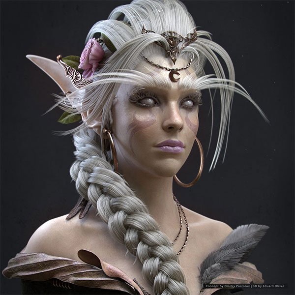 'White Priestess' By Eduard Oliver. Concept by Dmitry Prozorov #elf #ZBrush #sculpting #fantasy #characterart #art #3dart #3dtotal bit.ly/2FpI5MH