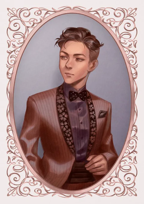 [4/4] Serving you a dapper Otabek Altin 😍I did experiment with pink but I decided to go with a brownish tone for his suit instead w/ rose gold frame! 