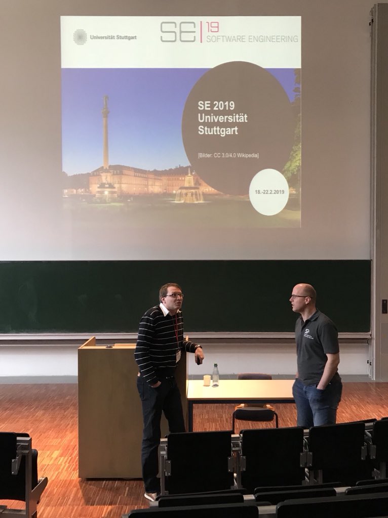 stsauer13's tweet photo. Nach der SE ist vor der SE - @MatthiasTichy übergibt den Staffelstab für die #SE19 an Steffen Becker @snowballUniS. Sie wird vom 18.-22. Februar 2019 in Stuttgart unter dem Motto „#Software und Umwelt“ stattfinden. Wie passend! Danke @SESWM18 #SESWM18 #SE18! Willkommen @seconf19 https://t.co/qRpjsDzz2O