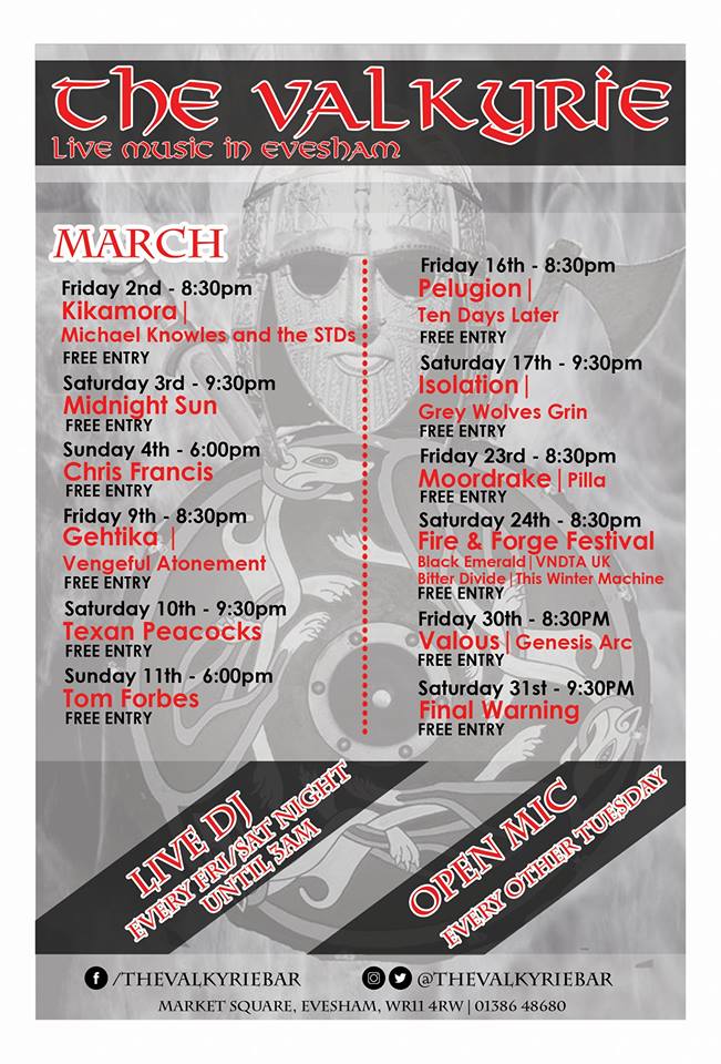 ValousBand's tweet photo. 3 weeks Today, Easter will be upon us and we return to to Live action after a short break for the first of our Spring Dates!! Guaranteed to be a 'GOOD FRIDAY', come &amp; join us as we tear it up in Evesham @TheValkyrieBar with our friends in @GenesisArcUK \m/ https://t.co/MYUTOO2Nts