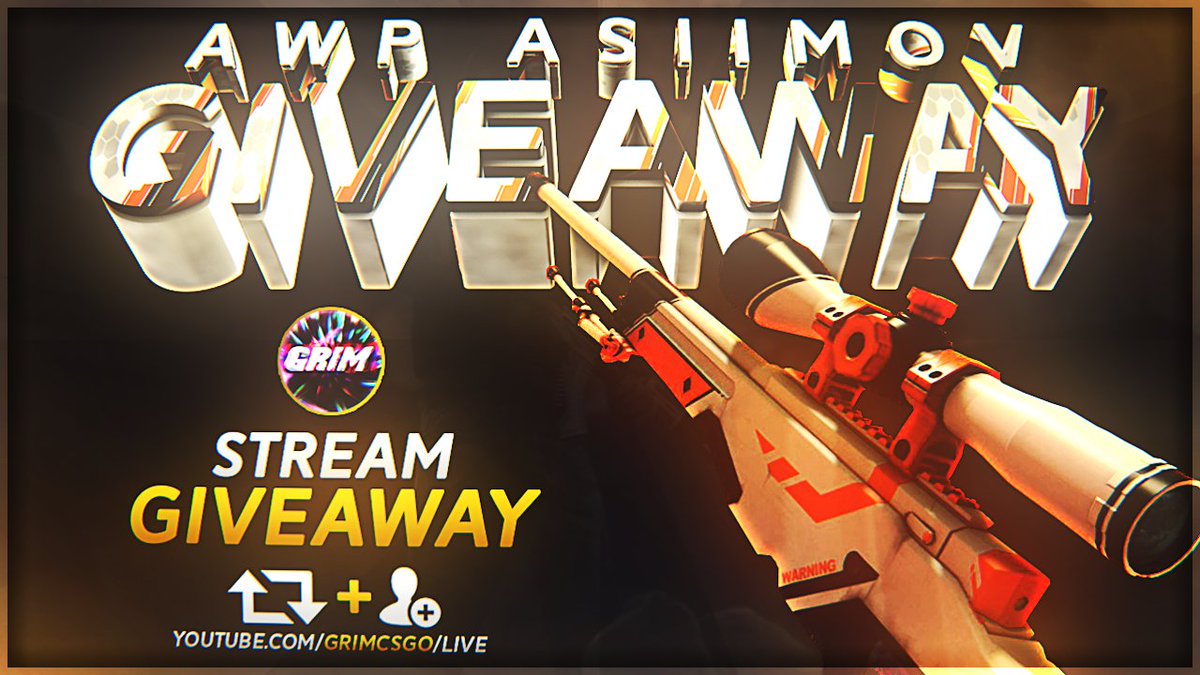 GrimzYoutube's tweet image. STREAM GIVEAWAY $30 AWP Asiimov
 1) FOLLOW ME +@CSGOMagicSite 
 2) RETWEET!
 3) MUST BE ACTIVE IN STREAM (WILL BE A KEYWORD) 
STREAM: youtube.com/grimcsgo/live