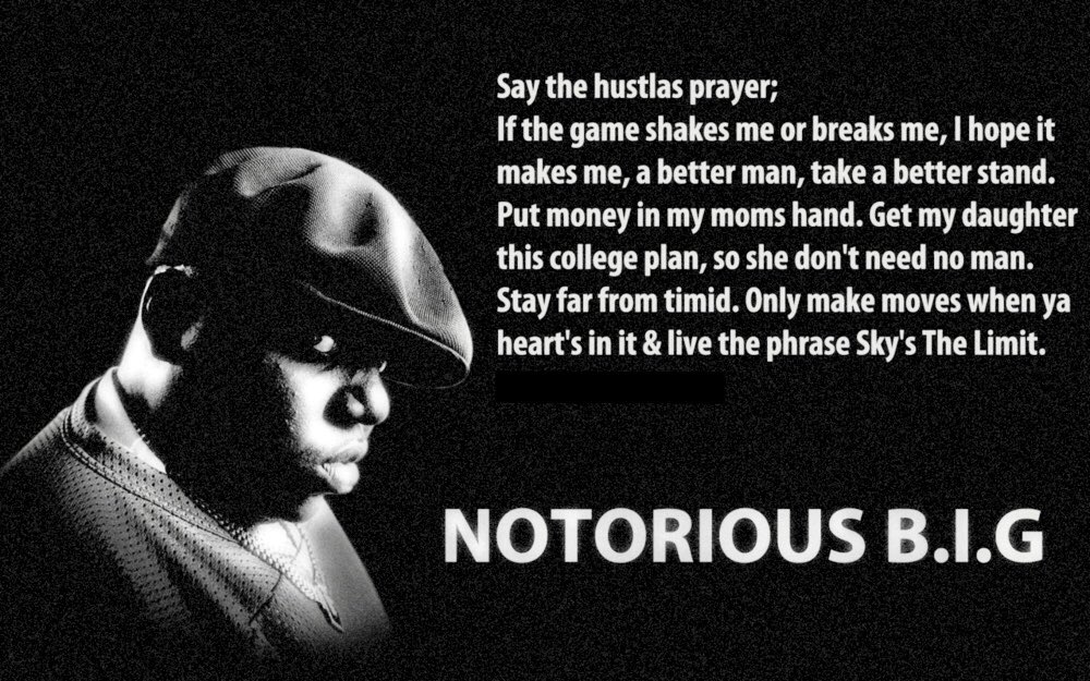 Biggie Smalls Sky's The Limit Quote with dark blue sky and uplifting typography