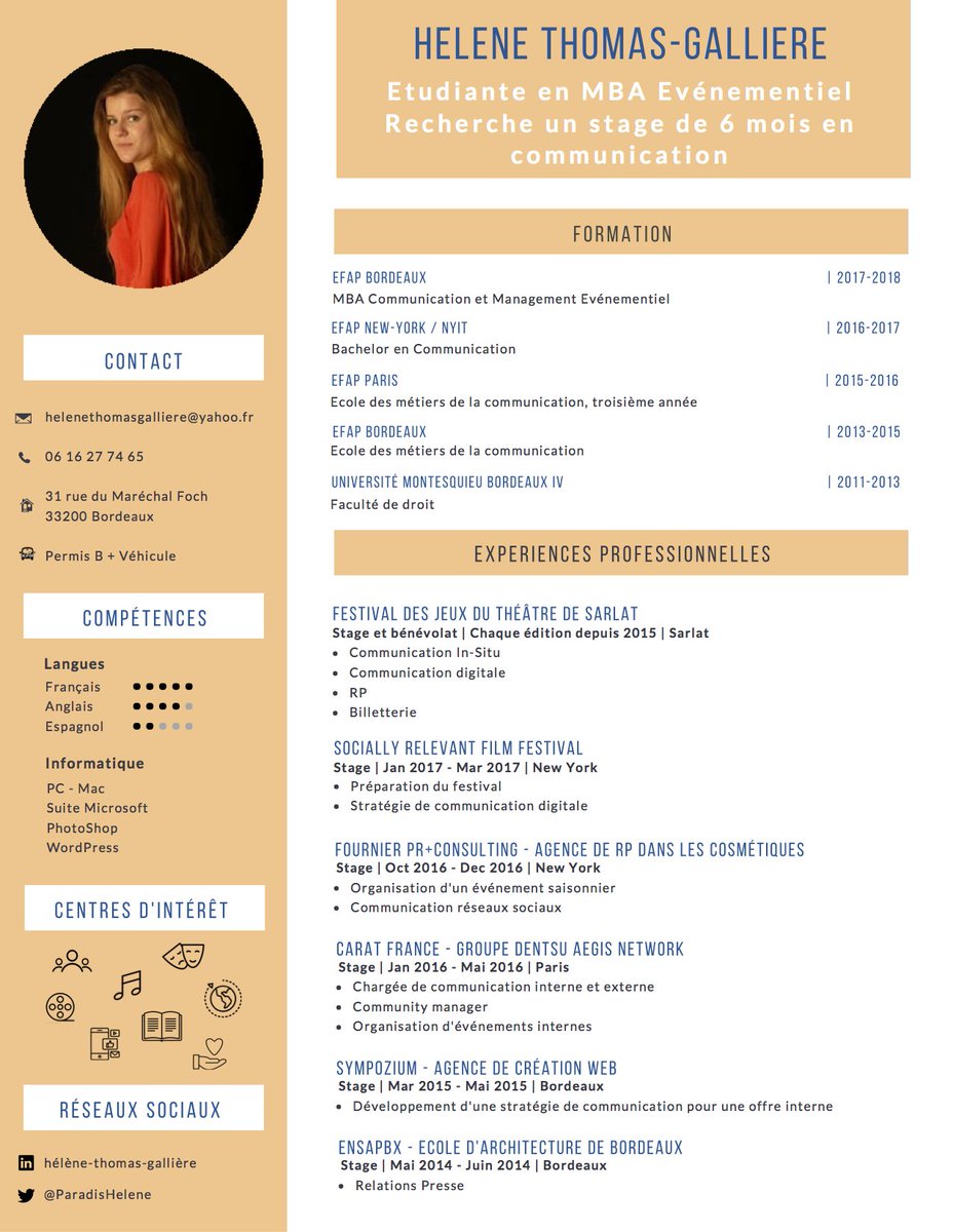 ParadisHelene's tweet photo. [#petiteannonce] Je recherche un #stage de fin d'études de 6 mois en #communication à partir d'avril, si possible dans la région de #Bordeaux. Des pistes ? @EFAP_ #MBACME @VincentMontet https://t.co/uV0iDFvxsk