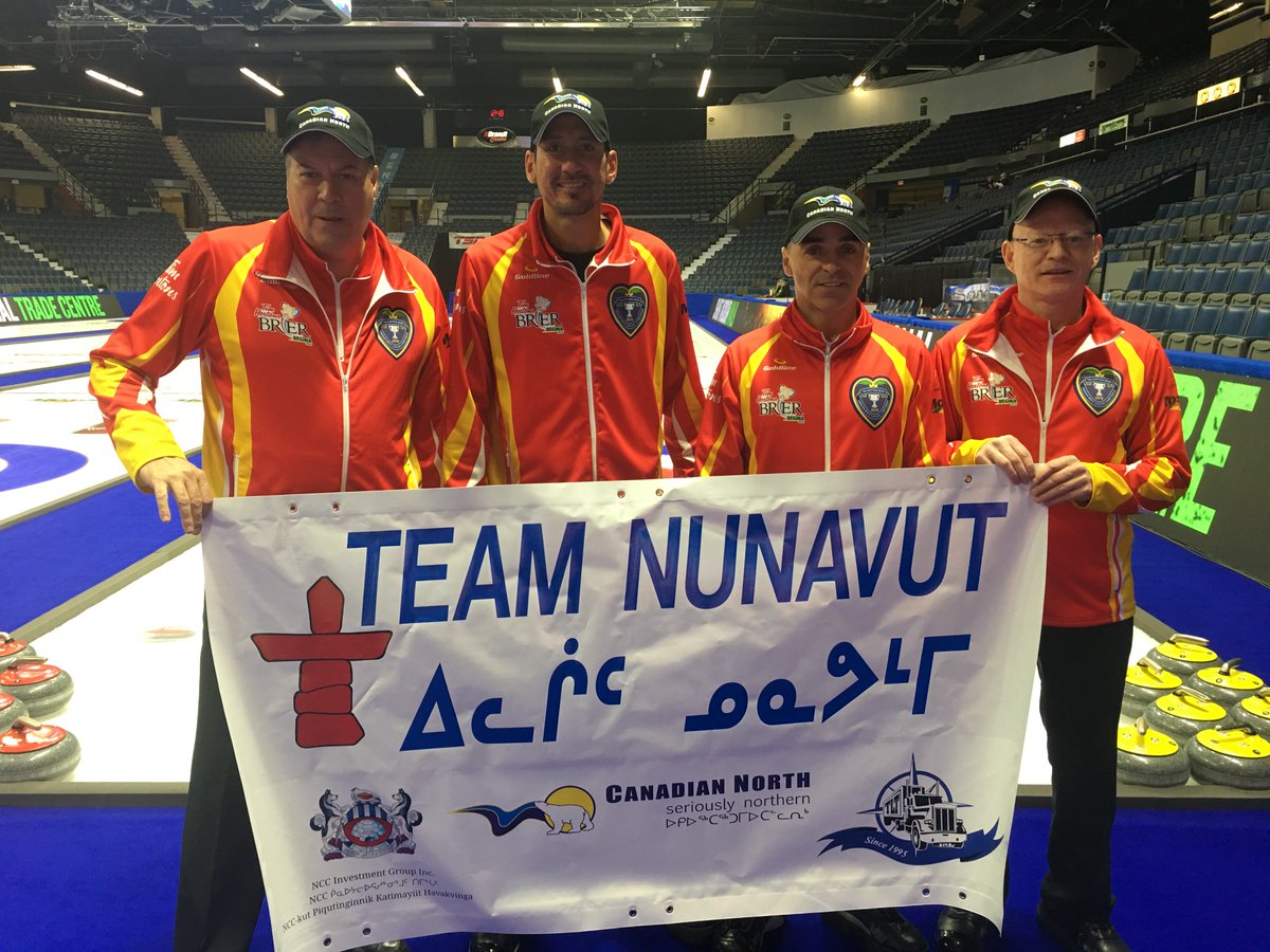 CanadianNorth's tweet photo. We've been cheering on Team #NWT and Team #Nunavut  at this year's @CurlingCanada #Brier. Proud that Team Nunavut once again includes our own Eastern Operations Manager, Wade.  #PolarBearFistBump to our great Northern curlers!👊ʕ•ᴥ•ʔ🥌 https://t.co/HF6xN5rew3