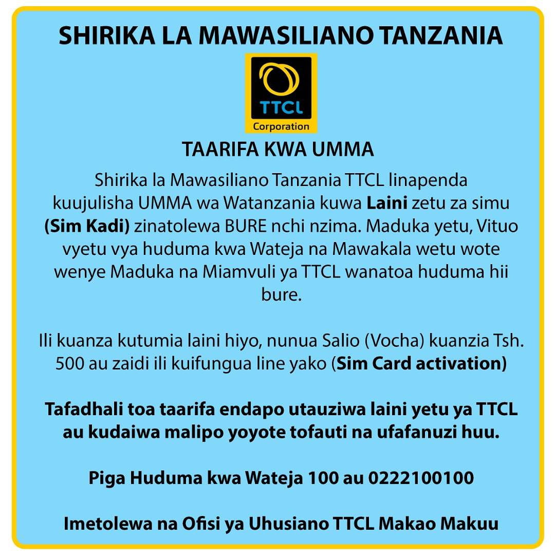 Laini za simu za TTCL zinatolewa bure 3 Laini za simu za TTCL zinatolewa bure