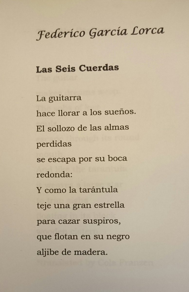 Michel Lara On Twitter Garcia Lorca Las Seis Cuerdas Is My Favorite Poem Inspired By A Musical Instrument A Poem You Need To Read Feel In Spanish Which No Translation Will Ever Fully