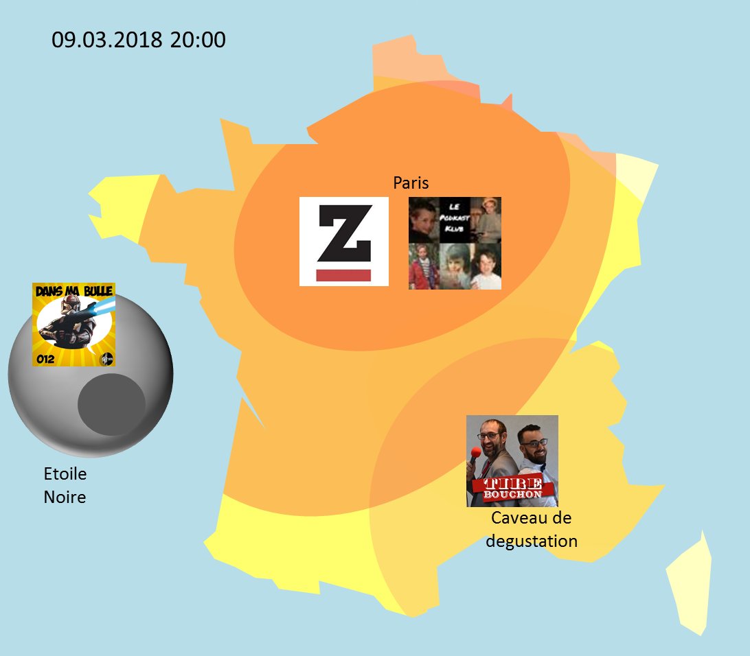 On prevoit du beau temps podcastique pour ce début de weekend avec <a href="/zqsdfr/">ZQSD</a>  (20:00), <a href="/PodkastKlub/">LePodkastKlub</a>  , <a href="/TireBouchon_pod/">Tire Bouchon</a>  et le crossover <a href="/unfandestarwars/">Hyperdrive</a> / #PlopCast