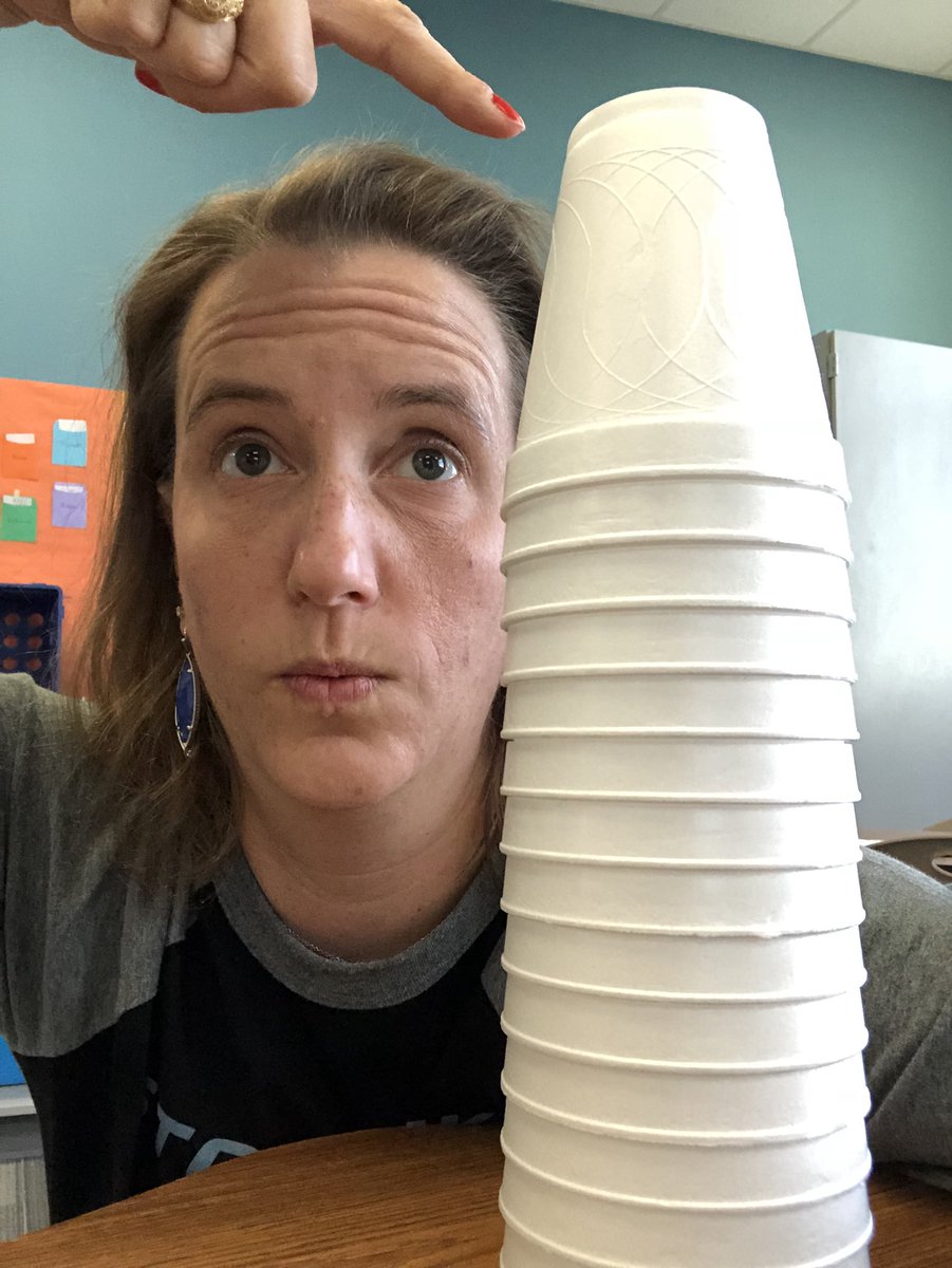 SBauguss's tweet photo. Soooo...how many cups to reach my height? #productivestruggle #T3IC @jmccalla1 #picslater #SJHcats #sjhmath https://t.co/b2nzJf33Vr