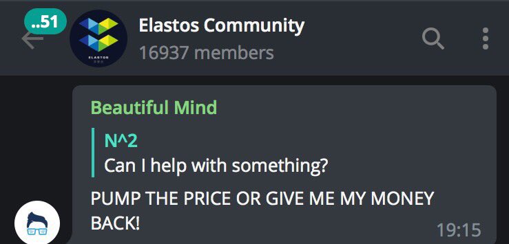 bittybitbit86's tweet image. Meanwhile over at elastos telegram 😂