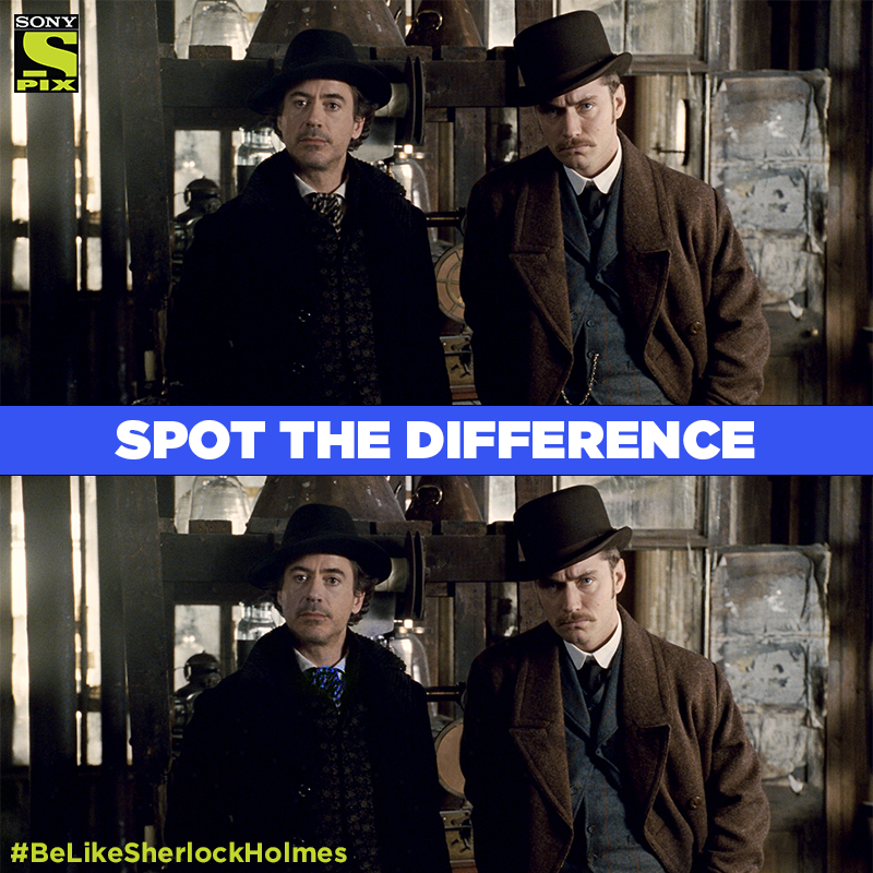 SonyPIX's tweet photo. Bring out your inner 'Sherlock Holmes' and spot the 7 differences. Tweet your answers now with #BeLikeSherlockHolmes and get set for the genius detective #FirstTimeOnSonyPIX today at 1 pm & 9 pm only on Sony PIX. https://t.co/XEscqxLHnp