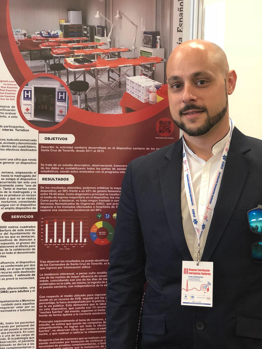 CruzRojaProvTfe's tweet photo. Airam Acosta, enfermero de @CruzRojaProvTfe, presenta un cartel sobre el dispositivo socio-sanitario del #Carnaval de #SCTFE en #CoordinaSEMES @ecuepSEMES https://t.co/BdaxANtgLe
